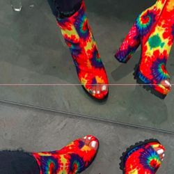 Tie Dye Open Toe Chunky Heel Boots