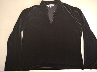 John Richard Women's Black Solid Velvet Button Front Long Sleeve Top Size Large