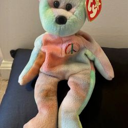 TY Beanie Baby- Neon Peace Bear 1996 Super Unique Colors- Tag Errors