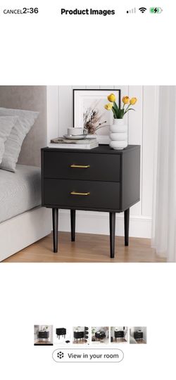 Pair of Black Mid-Century Modern Nightstands