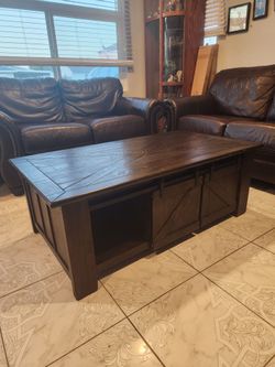 Rustic Farmhouse Coffee Table with Storage and other items