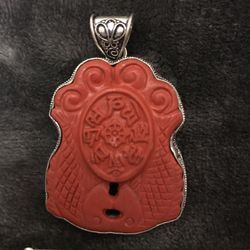 Carnelian Double Happiness Koi Fish Pendant SS 925 Marked Large Art Piece Jewelry New & Beautiful! 🎏🎏🎏