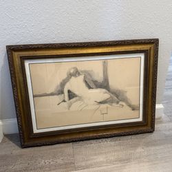 Vintage Charcoal Framed Drawing