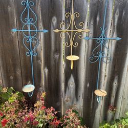 3-Metal Candle Or Pot Holders. Garden Decor-Easy To Paint A Different Color