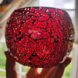 Crackled Red Glass Candle Holder