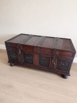 Dark Wood Storage Trunk Coffee Table