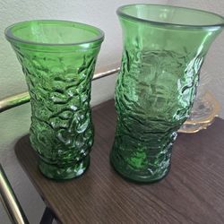 Vintage 1970's Crackle Green Glass Vase