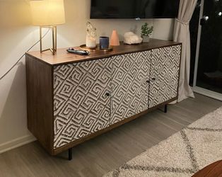 Accent Cabinet Console Storage Shelves with Custom Quartz  Cabinet Pulls