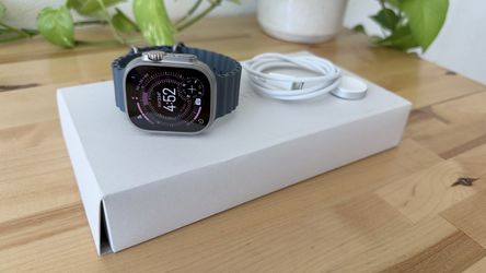 New, Open Box Unlocked Apple Watch Ultra 3 Natural Titanium 49MM w/ Blue Ocean Bands - 100% battery health