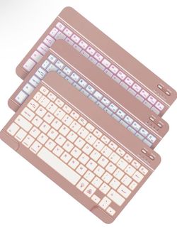Bluetooth Keyboard, Wireless Rechargeable Keyboard for iPad, iPad Pro, iPad Mini, iPad Air with Illuminated LED (Rose Gold)