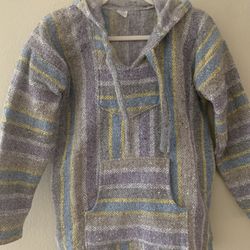 Women's Baja Poncho Hoodie Multicolor Woven sz.S w/Pocket