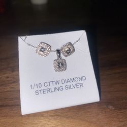 diamond sterling silver necklace with earrings