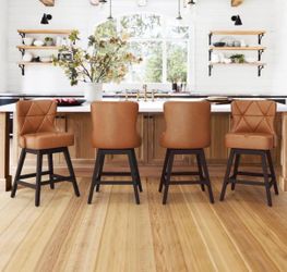 4X Brown 26” swivel faux leather barstools