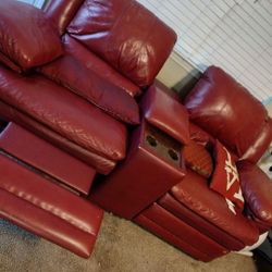 Red Leather Loveseat 