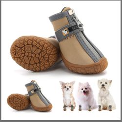 Hcpet Dog Shoes For Small Dogs, Dog Boots & Paw Protectors For Hot Pavement Winter Snow Hiking, Anti-Slip Dog Booties For Hardwood Floor Khaki Size 5