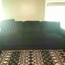 Dark Blue Velour Couch Set (1 Couch with 1 Matching Comfy Sofa Chair)