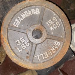Standard Barbell 35lb Plates Set Of 3 Slightly Rusted 