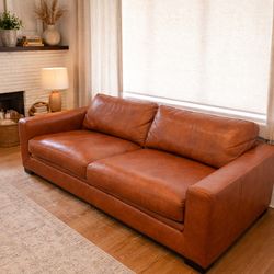 Living Spaces Mason Top Grain Leather Sofa/Couch - Cognac - EXTRA DEEP