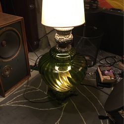 Retro Antique Glass And Brass Lamp