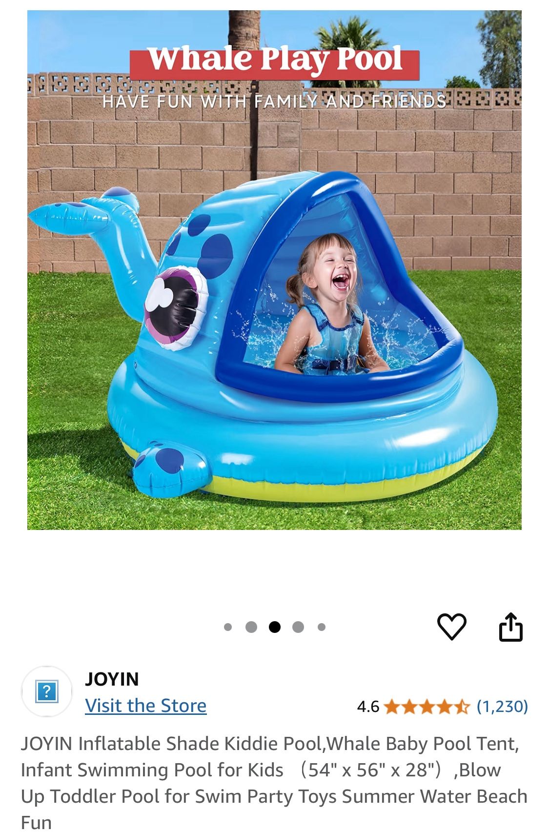 JOYIN new inflatable shade KIDDIE whale baby pool tent