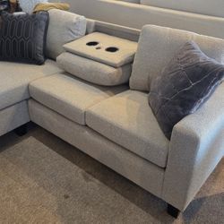 SOFA W DROP DOWN TABLE, USB GREY FABRIC