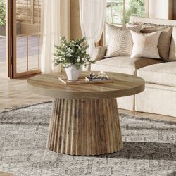 Modern Farmhouse Round Coffee Tables with Fluted Drum Base