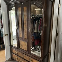 Vintage Burlwood Armoire & Dresser