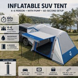 Inflatable SUV Tent 4–6P w/ Pump | 60s Setup, Waterproof, Car Camping, Fits SUV/Jeep/Van-NEW 