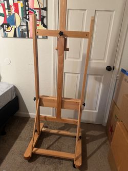 Large H-Frame Studio Artist Easel, Adjustable Beechwood Painting Easel Stand, Movable Floor Easel Holding Canvas up to 51 Inches, Natural