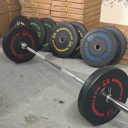Bumper Plate Barbell set 260 lbs + 45 lb Olympic Bar Brand New Still In The Box!