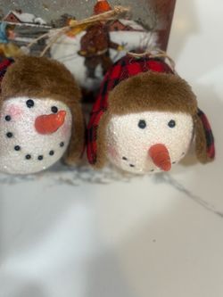 Snowman Head Christmas Ornaments Set of 2