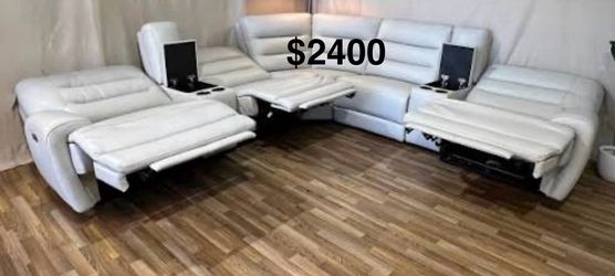 White Leather Power Reclining Sectional Sofa
