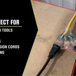 Yellow Jacket 2814 12/3 SJTW GFCI with 3-Outlet LED Power Block, 2-Feet, Yellow