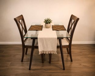 Glass Top Dining Table with 2 Chairs