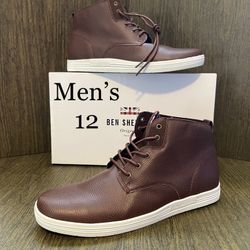 BEN SHERMAN / COMFORTABLE Brown Leather BOOTS Stylish Shoes w/ White Soles & Plaid interior / Men’s 12 / Brand New w/ Box!! 