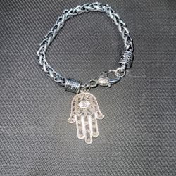 AILUOR Hamsa Hand of Fatima Bracelet - Evil Eye Protection Silver Tone