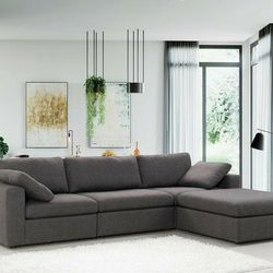 Arny Smoke Velvet Oversize Modern Reversible Sectional

