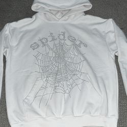White Rhinestone Sp5der Hoodie