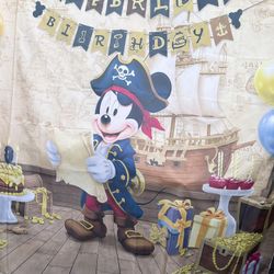  Mickey Mouse pirate-themed birthday party backdrop