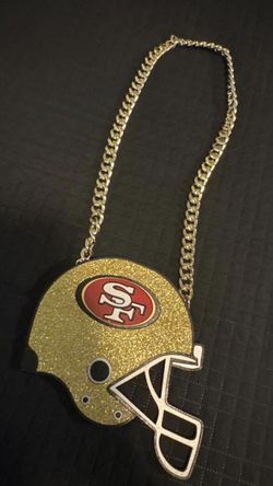 Custom 8” 49ers helmet made out of wood with gold cubin chain