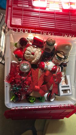 Box of Christmas decorations