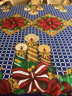 Blue Christmas Tablecloth    57x109  Material  NOT  Vinyl Or Plastic