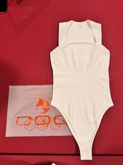 OQQ White Bodysuit Size M NWOT