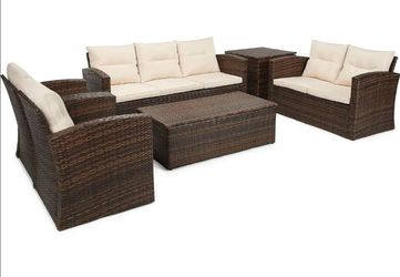 Outdoor 6-Piece Brown Wicker Modular Patio Furniture