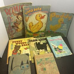 8 vintage children's books 1940s 1950s Fuzzy Wuzzy Blue-Eyed Pussy lot