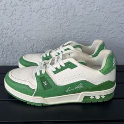 Louis Vuitton Mens LV Trainer #54 Signature Green White Size 10.5-11US