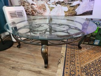 Vintage Wrought Iron Round Glass Table