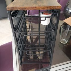 Coffee Pods Storage Black Mesh Wood Top 