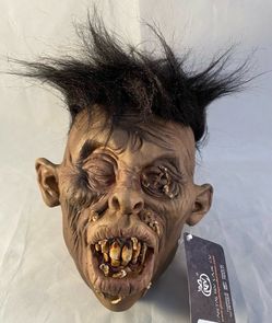 Ghoulish projections, shrunken, severed head Halloween prop brown hair decor decoration