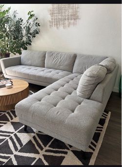 Gray Tufted Sectional Sofa with Chaise